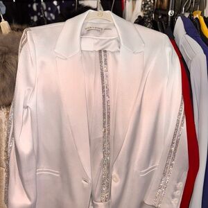 Alice + Olivia White Suit with Silver Sequin Trim